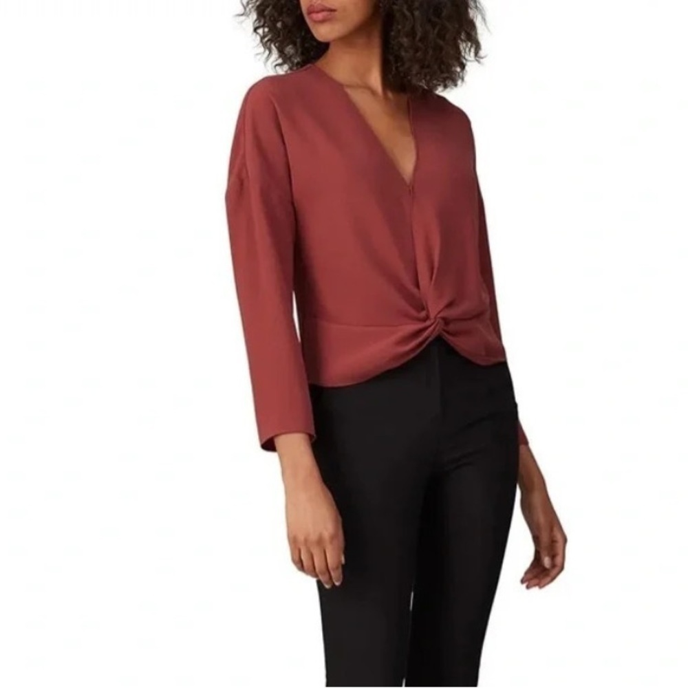 Amanda Uprichard Halifax Long Sleeve Twist Blouse in Burgundy